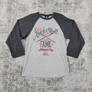 Vintage Rock And Roll Hall Of Fame Shirt Mens Small Gray 3/4 Sleeve Baseball T
